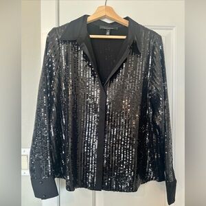 White House Black Market Sequin Black Blouse M NWOT